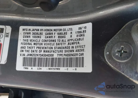 2010 Honda Insight Ex z USA, uszkodzony, nr VIN JHMZE2H73AS040308